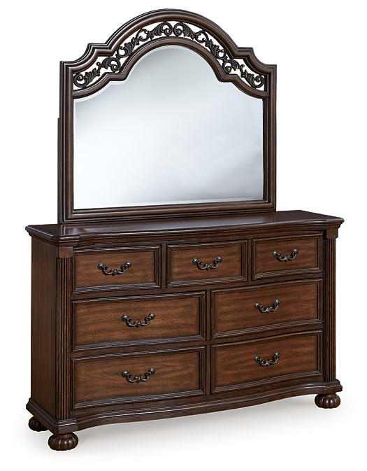 Lavinton King Poster Bed with Mirrored Dresser and Nightstand