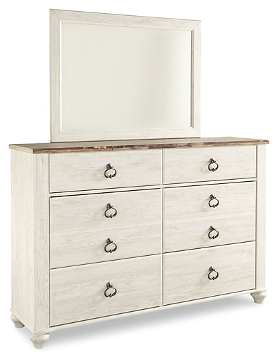 Willowton King Panel Bed with Mirrored Dresser and Nightstand