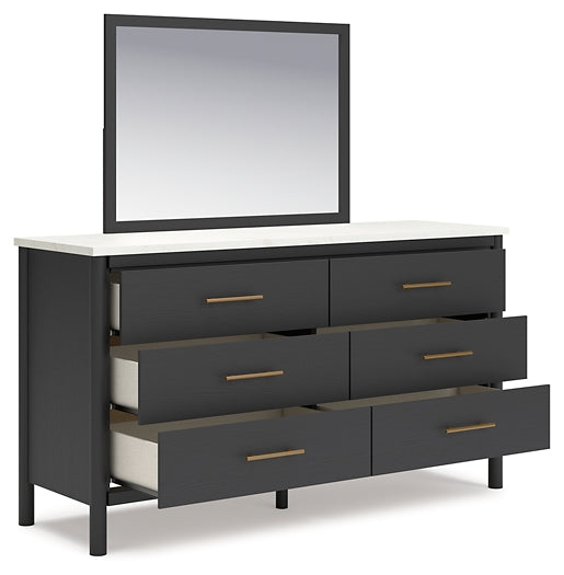 Cadmori King Upholstered Panel Bed with Mirrored Dresser, Chest and Nightstand