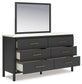 Cadmori Queen Upholstered Panel Bed with Mirrored Dresser, Chest and Nightstand