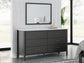 Cadmori King Upholstered Panel Bed with Mirrored Dresser and Nightstand