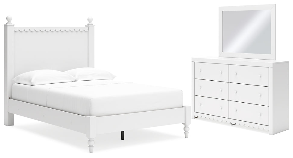 Mollviney Full Panel Bed with Mirrored Dresser