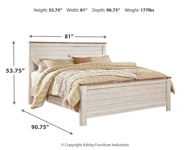 Willowton  Panel Bed With Mirrored Dresser, Chest And 2 Nightstands