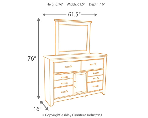 Juararo California King Poster Bed with Mirrored Dresser, Chest and 2 Nightstands