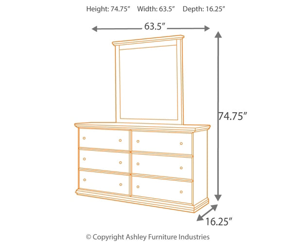 Maribel Full Panel Headboard with Mirrored Dresser, Chest and Nightstand