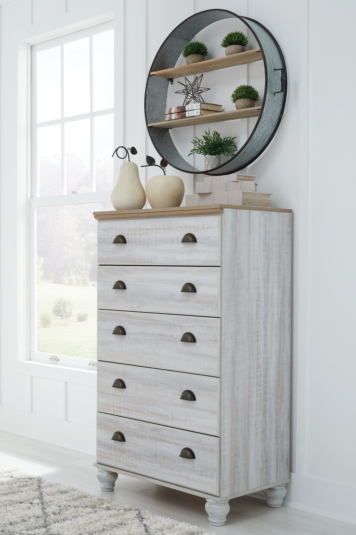 Haven Bay Queen Panel Bed with Mirrored Dresser, Chest and Nightstand