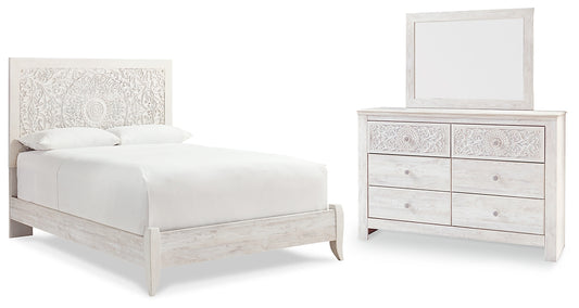 Paxberry Queen Panel Bed with Mirrored Dresser