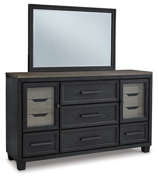 Foyland King Panel Storage Bed with Mirrored Dresser