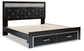 Kaydell King Upholstered Panel Storage Platform Bed with Mirrored Dresser