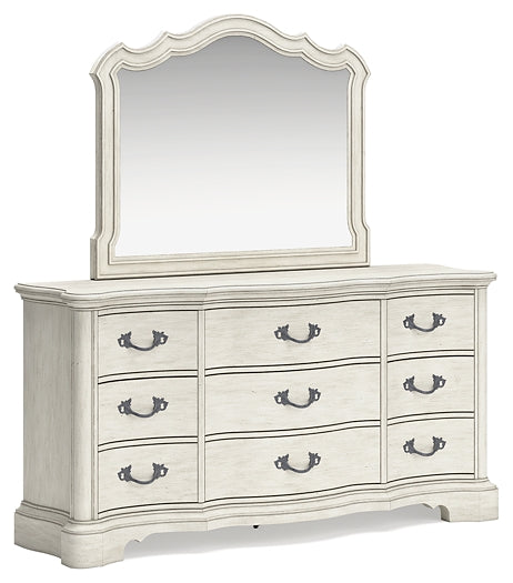 Arlendyne Queen Upholstered Bed with Mirrored Dresser, Chest and Nightstand